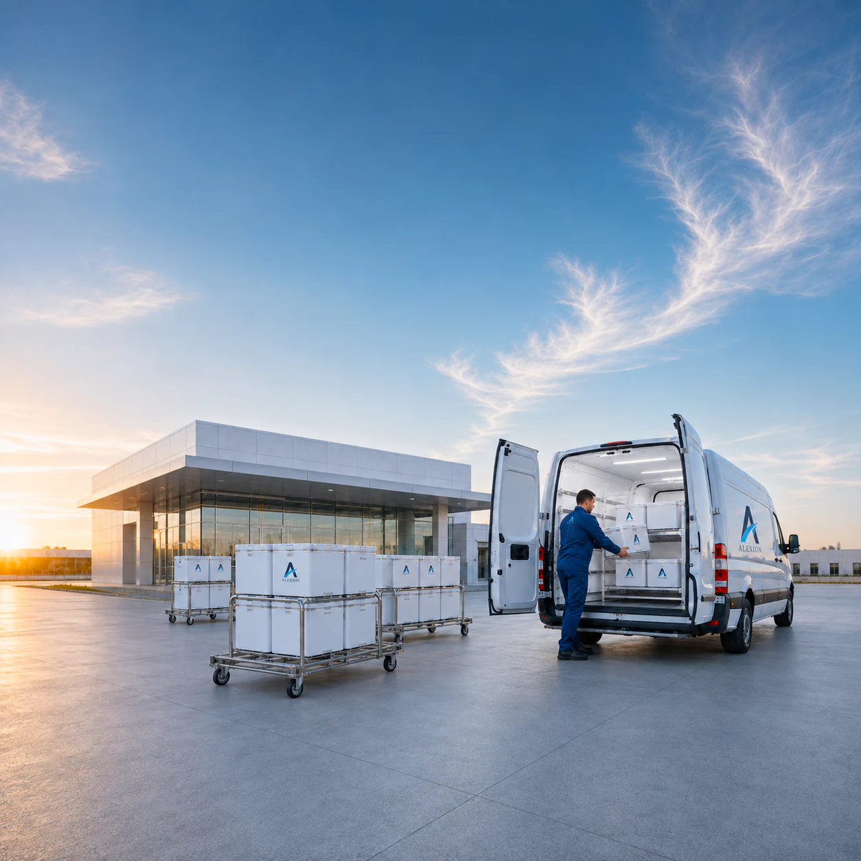 Alexion logistics team loading controlled pharmaceutical supplies for delivery
