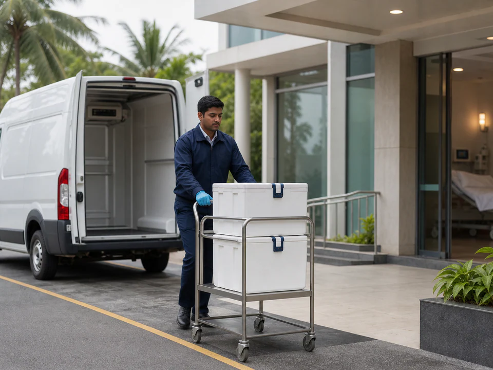 Controlled pharmaceutical delivery arriving at a healthcare facility